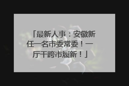 最新人事：安徽新任一名市委常委！一厅干跨市履新！
