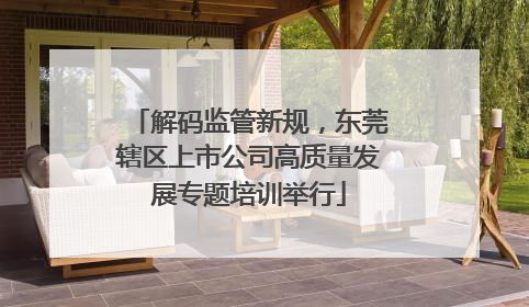 解码监管新规，东莞辖区上市公司高质量发展专题培训举行